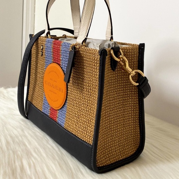 Coach Multicolor Woven Straw Satchel with Leather Trim - Picture 3 of 10